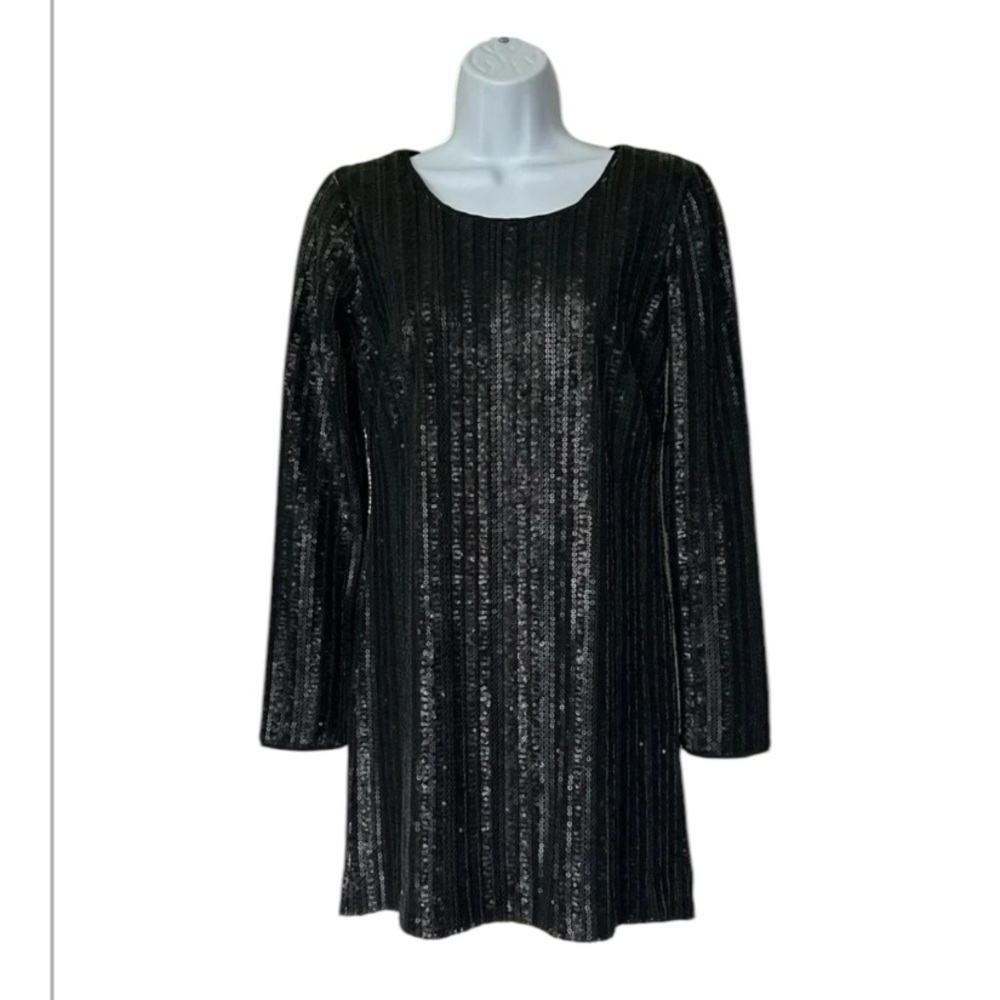Dress The Population black sequin mini shift dress long sleeve Size S - Picture 4 of 10
